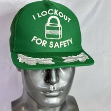 VTG 70s/80s   I LockOut For Safety   Trucker Hat Mesh Snapback Cap USA   RARE
