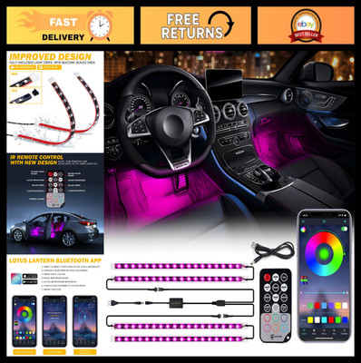RGB LED Car Interior Light Strip - Bluetooth USB, Wireless Remote, 4PCS Ambient