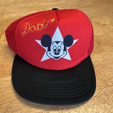 Vintage Walt Disney Productions Mickey Mouse Red Mesh Snapback Trucker Hat Dad