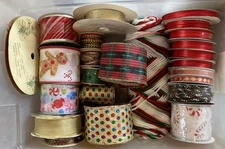 Christmas Lot of Various Pattern Ribbons and Glitter Ornaments