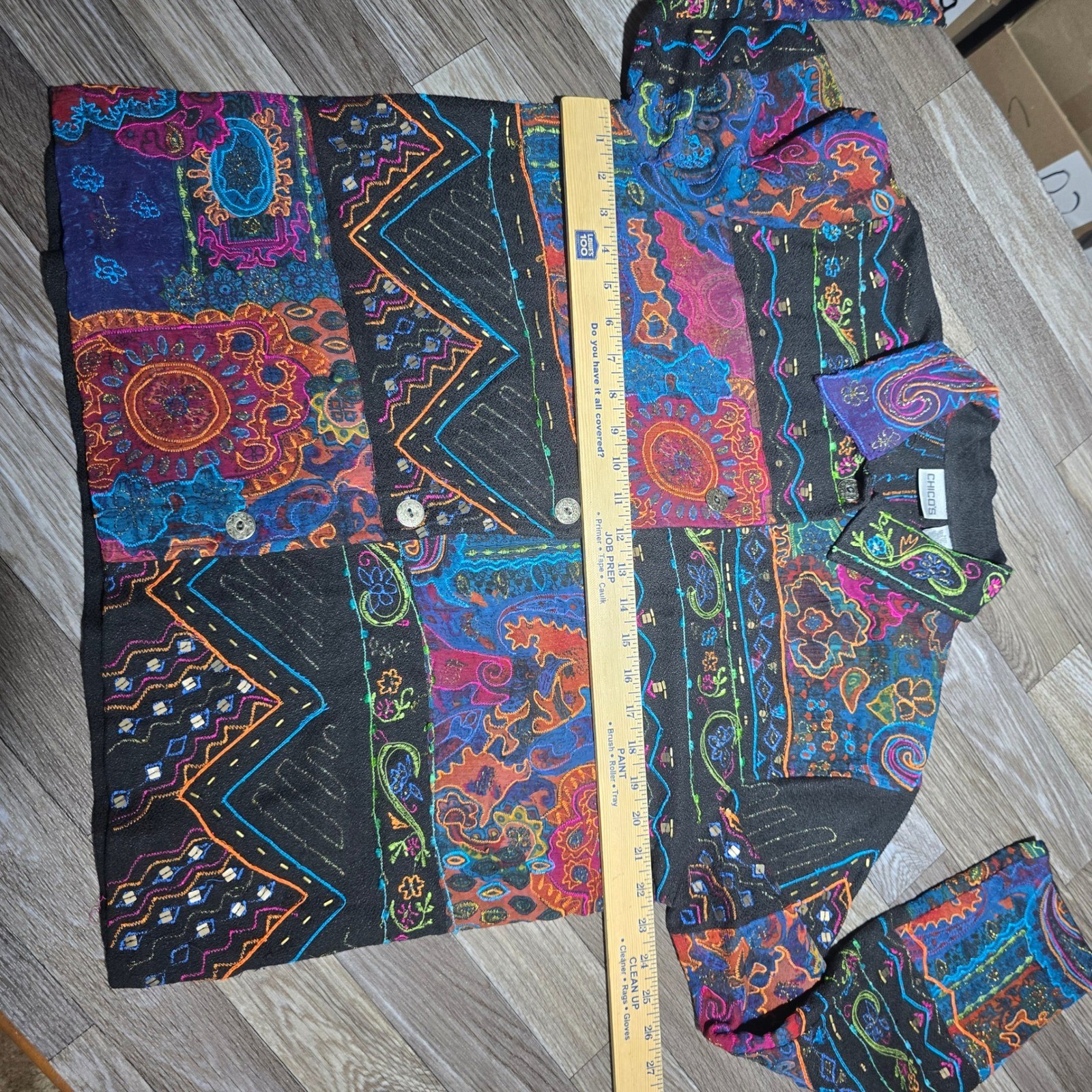 Chico's Colorful Patchwork Embellished Blazer Art to Wear Chico's Size2 US Large