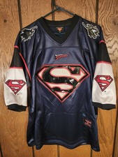 2002 Warner Brothers Superman Stitched Football Jersey - Navy Blue - Mens Medium