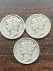 1945 p /d /s mercury silver dimes 3 very fine coins plus a surprise