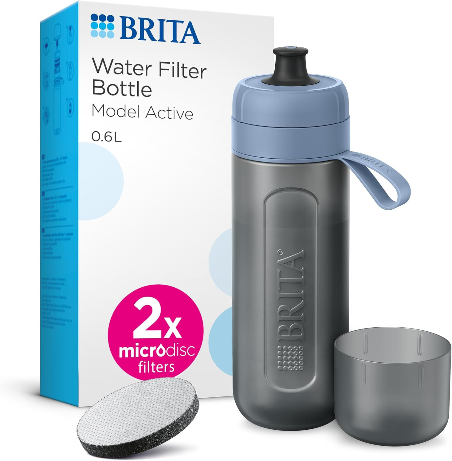 Borraccia Filtrante Attivo Blu Scuro (0,6 L) Riduce Cloro, Particelle Belle ≥ 15