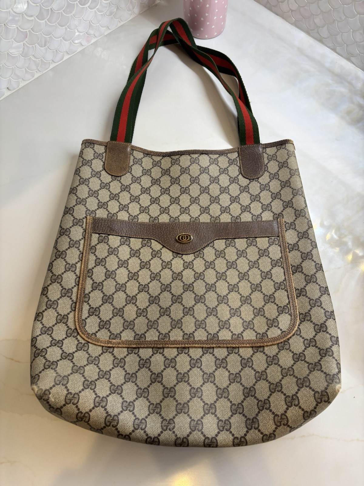 Vintage Gucci Sherry Line Brown Leather Shoulder Tote Bag-image