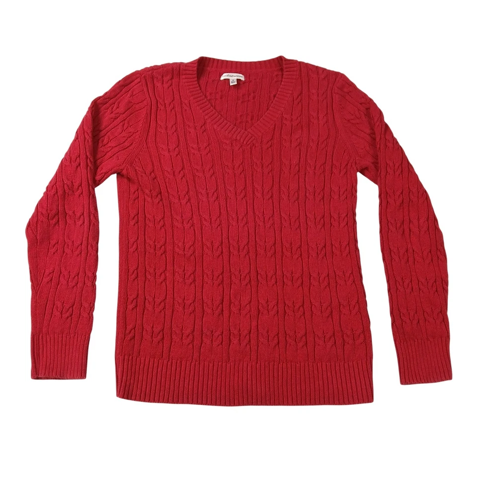 Croft + Barrow Cotton knit sweater Women M/Red/V-neck/cable pattern/long sleeves Foto 2 de 4