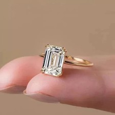 2Ct Emerald-Cut Lab Created Solitaire Engagement Ring 14K Yellow Gold Plated