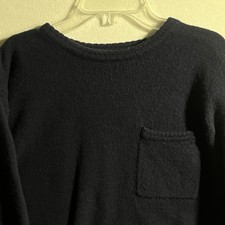 VTG Liz Sport Sweater 90 Lambs Wool Medium Navy Blue With Pocket