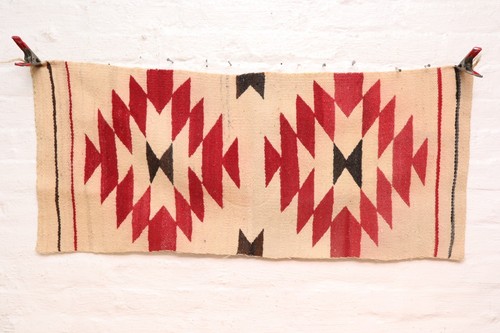 Antique Navajo Rug Textile Native American Indian Geometric 39x16 VTG Weaving