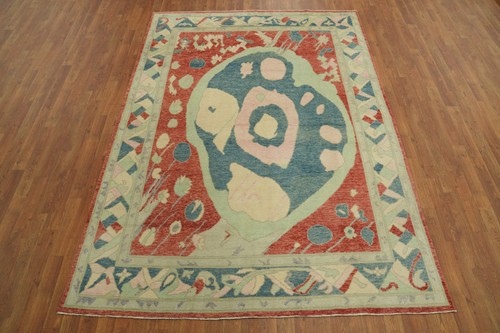 Handmade Transitional Oushak Turkish Area Rug 6x8 Ft Vegetable Dye Wool Carpet - Picture 2 of 14