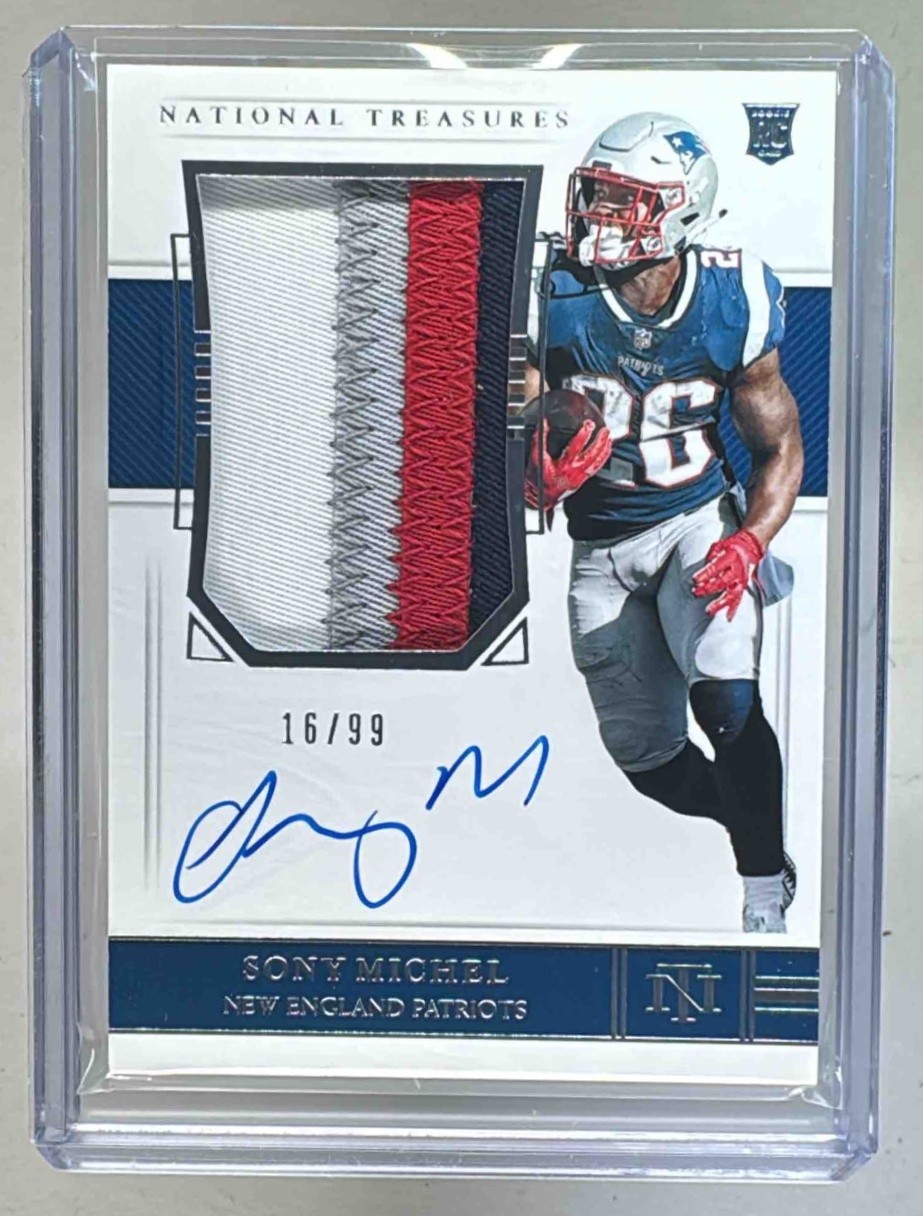 Sony Michel 2018 National Treasures #171 Rookie Patch Auto RC /99