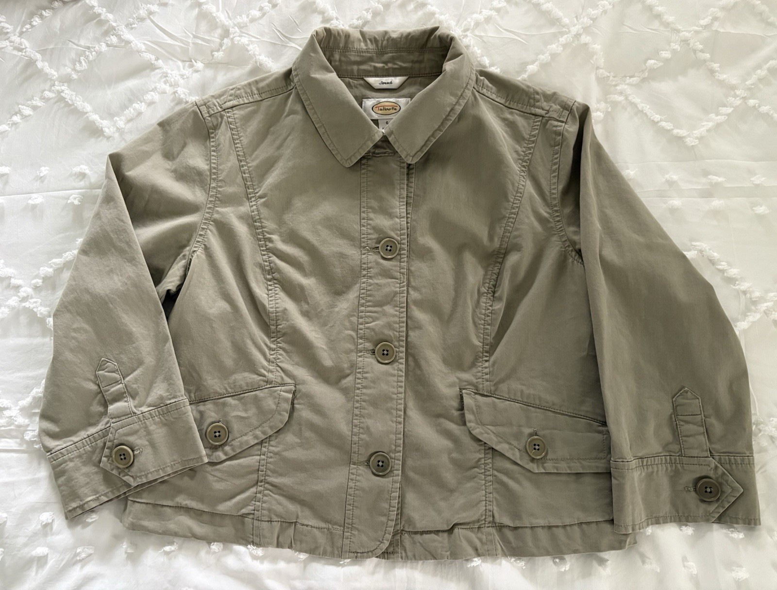 Talbots stretch button down jacket cropped khaki … - image 3