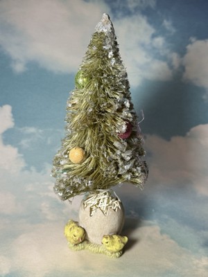 Vintage Bethany Lowe Easter Bottle Brush Tree in Hatched egg w Chicks 9 1/2''