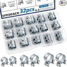 Fuel Injection Hose Clamps 32pcs Zinc Plated High Pressure Assorted Automotive P