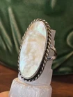 Vintage Navajo N. Lee Sterling Silver Gold Rainbow Mother of Pearl Ring Sz 8
