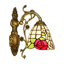 Tiffany-Wandleuchte mit Rosenmotiv handgefertigt Wandlampe mit Glas-Schirm