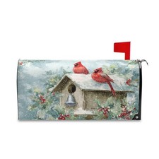 Red Cardinal Bird Winter Magnetic Mailbox Wrap - Post Letter Box Cover, Stand...