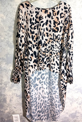 OC Order Plus Womens Pink Leopard Print Long Sleeve High Low Tunic Top Sz Small