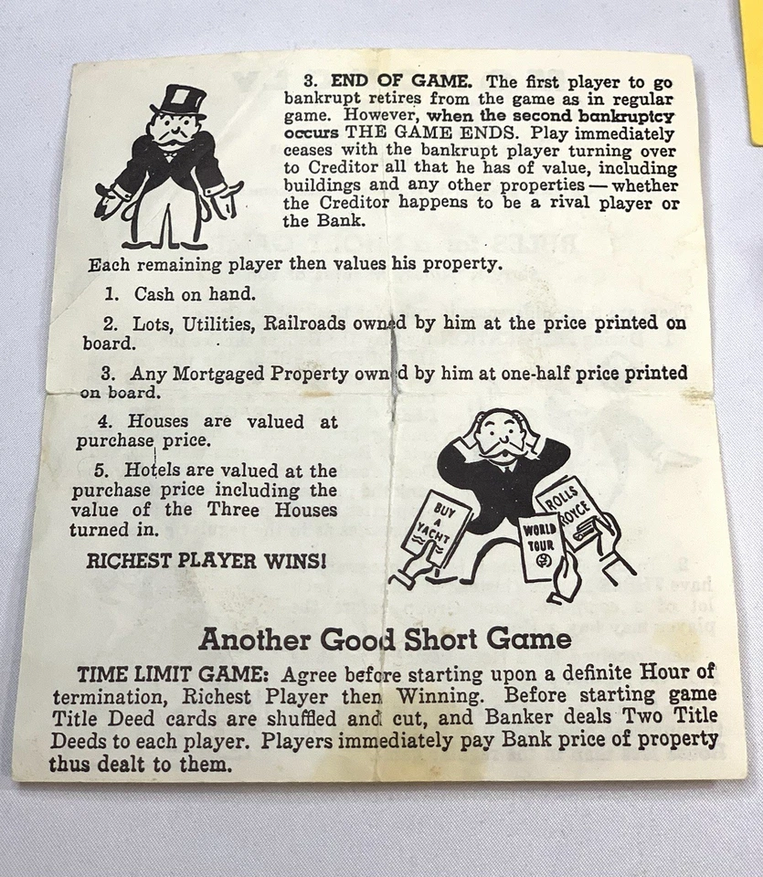 De colección 1961 Juego Monopoly Piezas de Peltre de Repuesto Tarjetas Hotel/Casas Instrucciones Foto 3 de 4