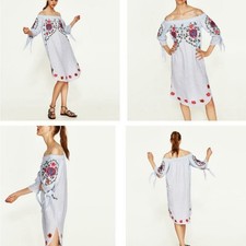 Zara  Floral Embroidered linen Midi Dress