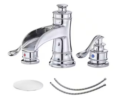 BWE 8'' Waterfall Widespread 2-Handle Bathroom Faucet w/Drain in Polished Chrome