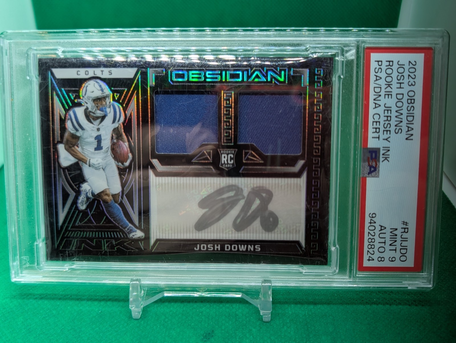 PSA 9 Josh Downs 2023 Obsidian Dual Patch Rookie Auto /199 RPA RC Jersey Ink