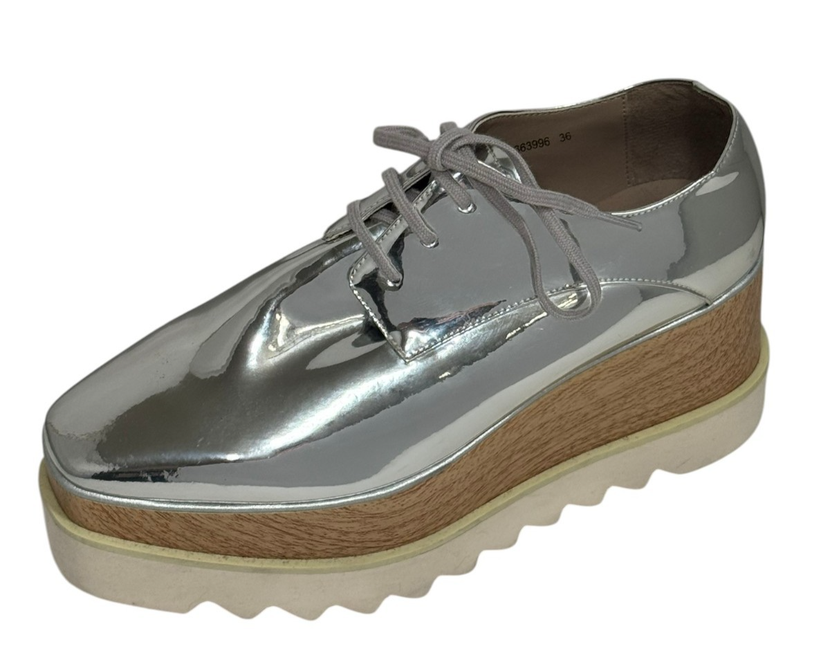 Stella McCartney Elyse Platform Shoes 36 Silver Metallic Wood