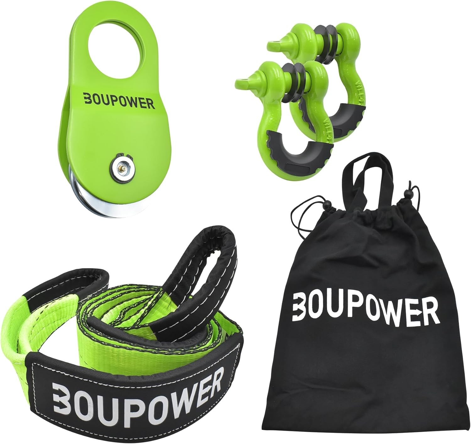 Off Road Snatch Recovery Kit, 10 Ton Heavy Duty Snatch Block Pulley with 3" x8'