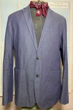 Hackett Two Button Blazer Navy Washed Contrast Twill