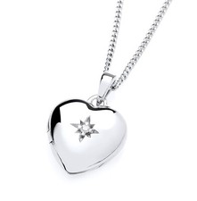 925 Sterling Silver Simulated Diamond Heart Photo Locket Necklace + 16 18 20"