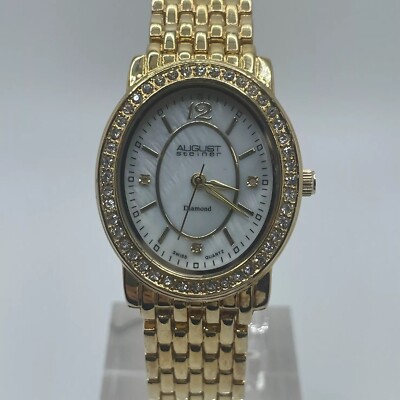 August Steiner Watch Womens 30mm Case Pearl Look Dial Bracelet Band Quartz