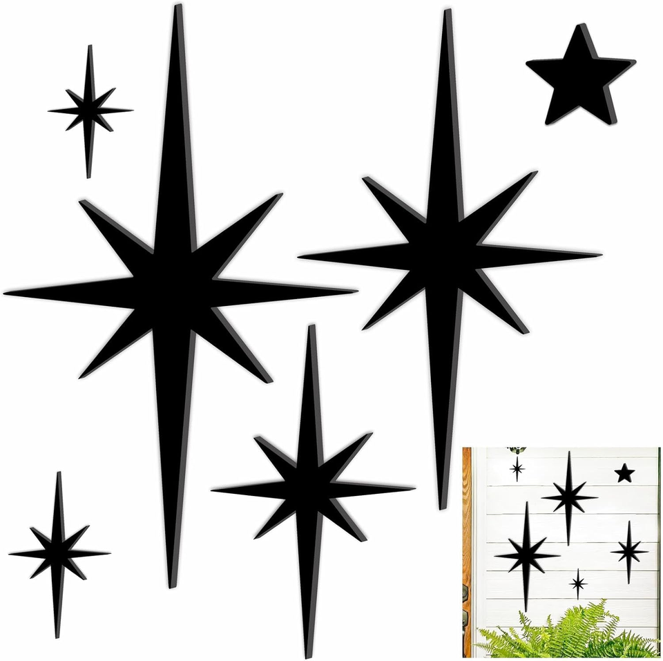 6Pcs Mid Century Wall Decor Iron Starburst Wall Hangings Retro Star
