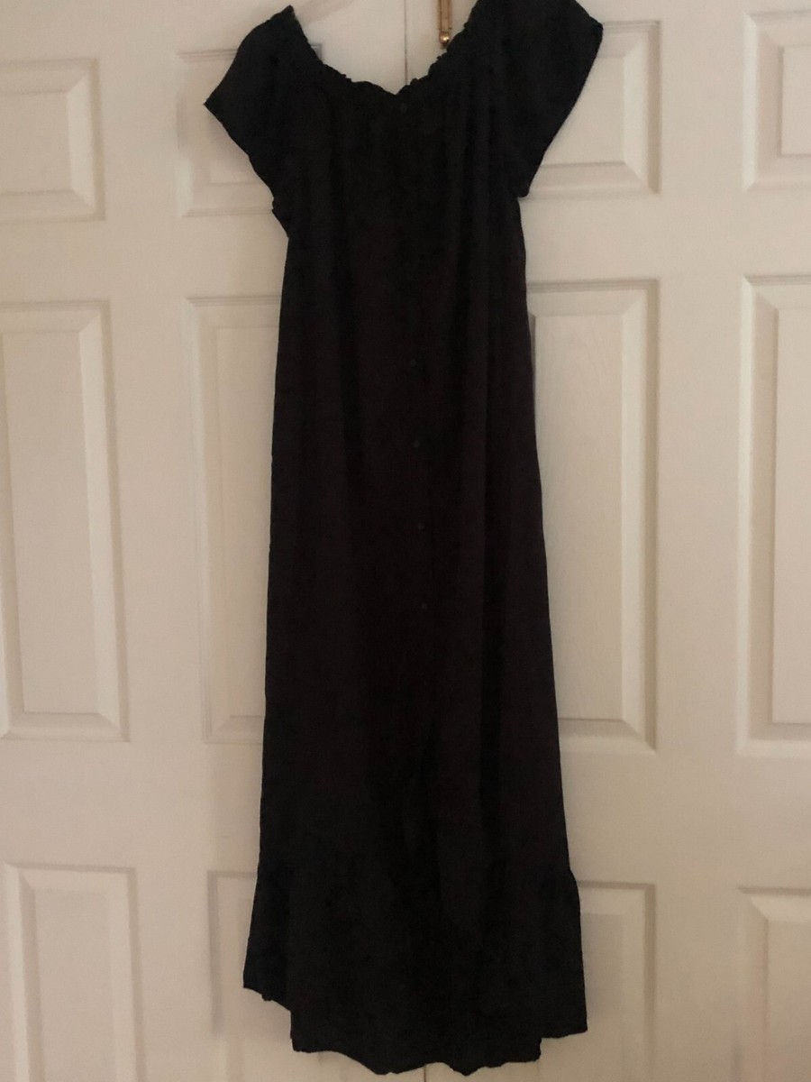 ann taylor loft maxi dress Ann Taylor Loft Size L Black Maxi Long Dress Off Shoulder Button Front  Women Sty