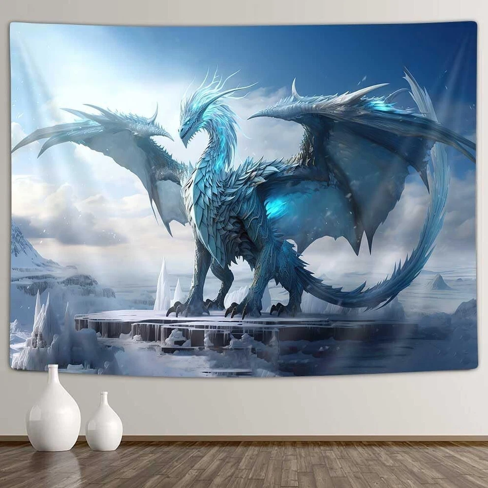 Tapiz extra grande dragón azul para colgar en la pared arte tela fondo pancarta Foto 3 de 4