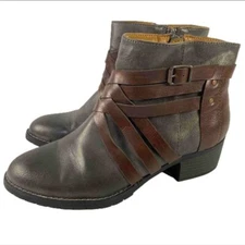 Euro Soft Merced Grey/Coffee Ankle Boots Strappy Buckle Sz 8 1/2