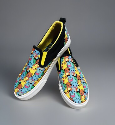 NEW GroundUP Pokemon PIKACHU Slip-On Canvas Sneaker Shoes Unisex Big Kids  Size