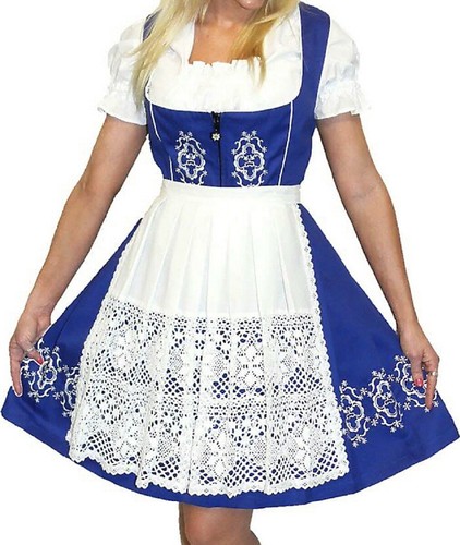 Sz 6 S German Women Dirndl Waitress Dress Blue Party Oktoberfest EMBROIDERED - Afbeelding 1 van 4