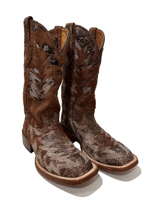 Women's Johnny Ringo Cowgirl Boots Sz 5B Brown Square Toe