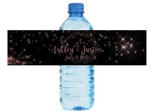 Rose Gold Dust Themed Water Bottle Labels Wedding Anniversary Engagement