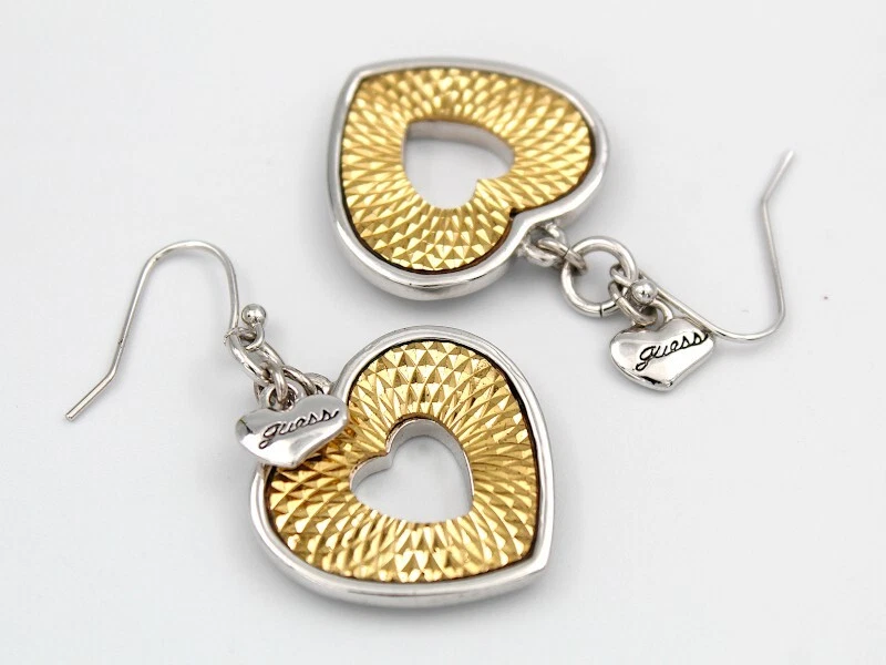 Orecchini Pendenti Guess Donna Argento Ciondolo Cuore Placcatura Oro Promozione - Immagine 3 di 4