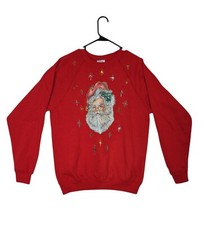 Vintage Hanes Ugly Grandma Christmas Glitter Santa sweater Crewneck Sz XL