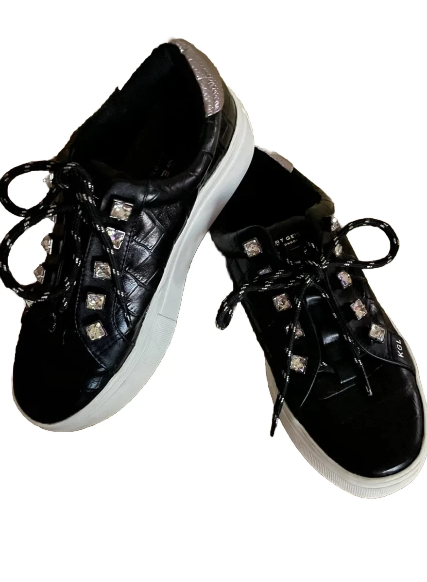 Kurt Geiger Liviah Croc Embossed Sneakers Leather Black Low Top