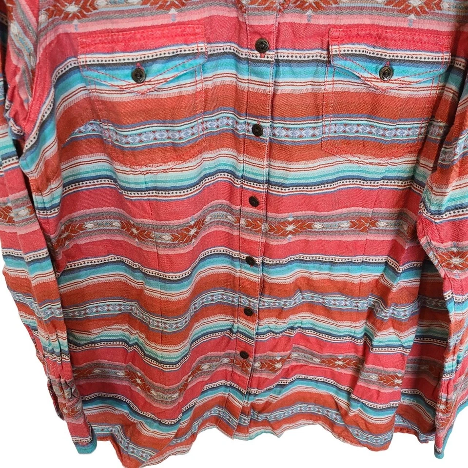 Camisa Ariat Mujer 1X Azul Naranja Abotonada Serape Jacquard Western REAL Brave Foto 3 de 4