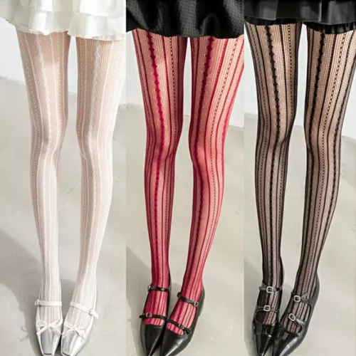 Women Sexy Pantyhose Stockings Fishnet Striped Lace Pattern Fish Net Sock Tights - Picture 2 of 19