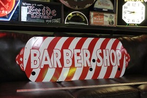 RARE BARBER SHOP PORCELAIN METAL NEON SIGN SKIN POLE HAIR GAS OIL MARVY MEN ROOM