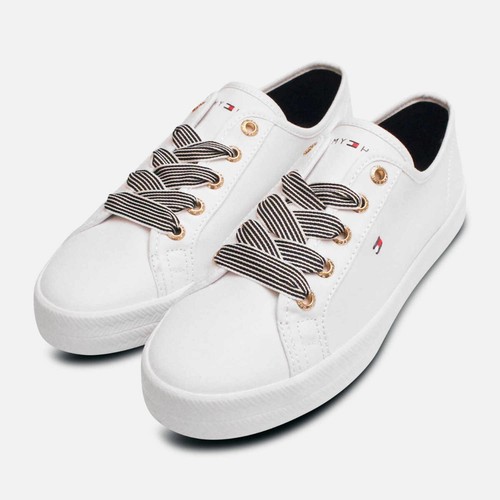 Tommy Hilfiger Tela Bianca Nautico Stile Sneaker Scarpe | eBay