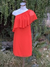 VINCE CAMUTO$138 NWT Ruffle One Shoulder Havana Brights Red Hot Dress Sz 4