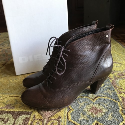 Diesel Western Leather Heeled Boots Lace Women’s 39 EU 8.5 US Anger Women Bitter - 第 1/4 張圖片
