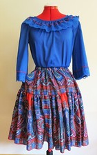 Vintage Square Dance Ensemble, Paisley Skirt, 2 Tops, Tie