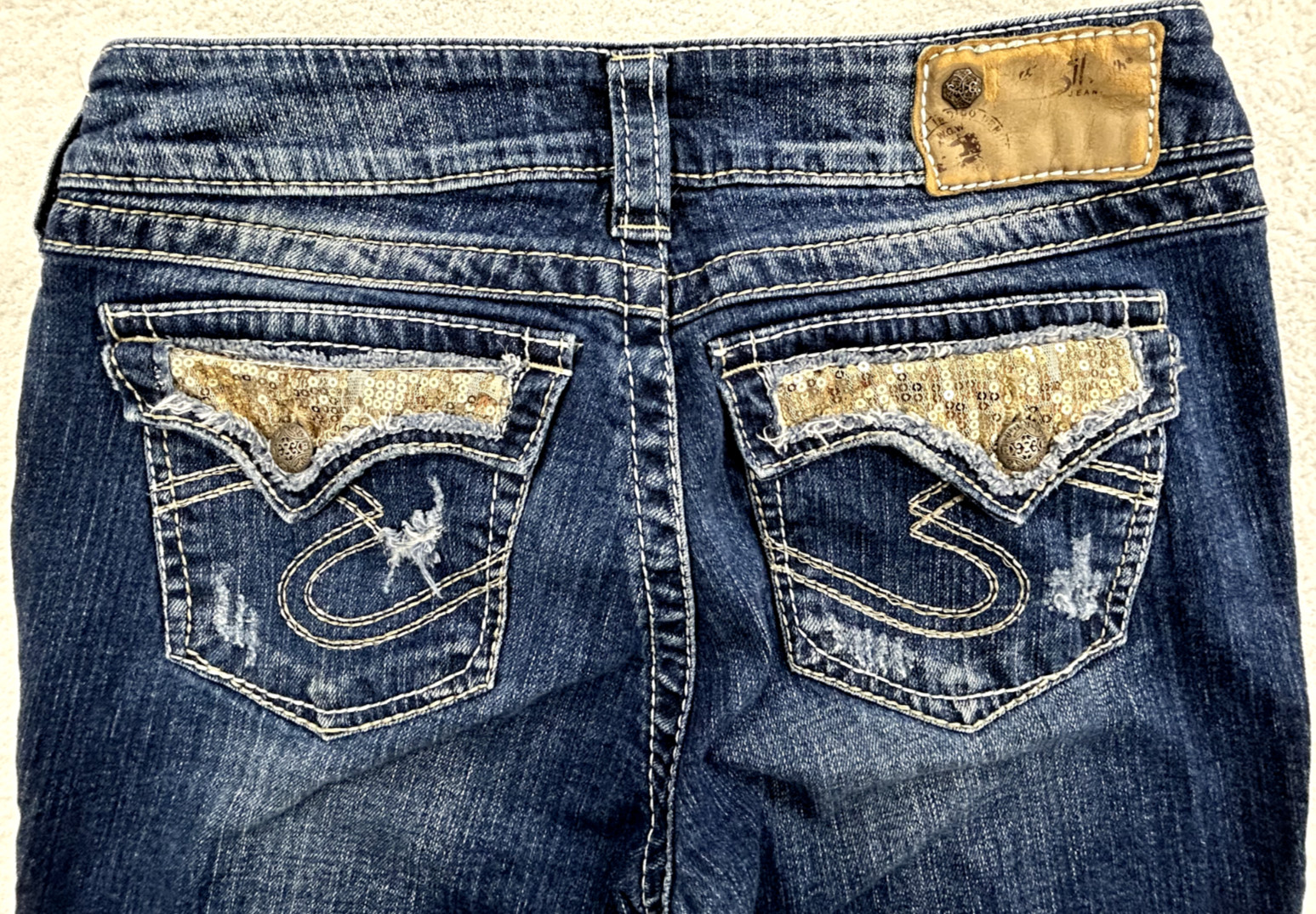 Silver Suki Surplus Bootcut Sequin Distressed Den… - image 2